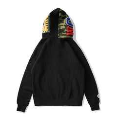 Bathing Ape Bape Autumn and Winter Men's Cotton Shark Head Camouflage Patchwork Hoodie Fleece Jacket