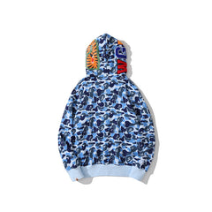 Bathing Ape Bape Hoodie Camouflage Double Hat Autumn/Winter Fleece Cardigan Zipper Loose Shark