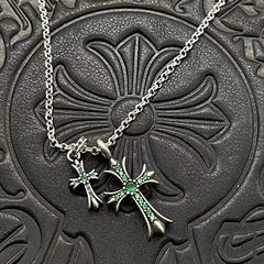 CHH Chrome heart Cross Necklace Vintage Double Cross Diamond Pendant for Men and Women