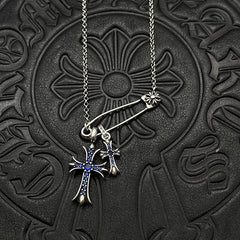 CHH Chrome heart Cross Necklace Vintage Double Cross Pin Male and Female Collarbone Chain