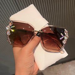 Trendy punk glasses large frame flash diamond sunscreen