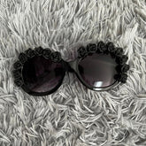 Trendy punk glasses dark rose round frame retro