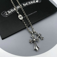 CHH Chrome heart Cross Necklace Vintage Double Cross Pendant for Men and Women