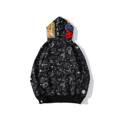 Bathing Ape Bape Hoodie Luminous Starry Sky Two-Hat Cardigan Zipper Velvet Shark