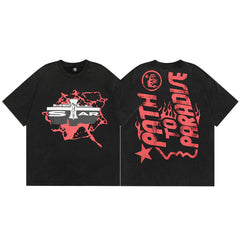 Hellstar T Shirt Cross Portrait Printing Casual Loose High-quality pure cotton high-street clothing