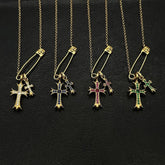 CHH Chrome heart Cross Necklace Gold Pin Double Cross Men's and Women's Necklaces