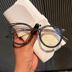Trendy punk glasses diamond retro anti-blue light