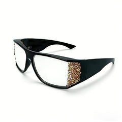 Trendy punk glasses retro large frame with diamonds y2k