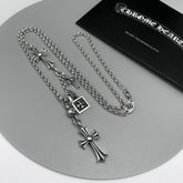 CHH Chrome heart Cross Necklace Men's and Women's Cross Double Pendant Vintage Necklace