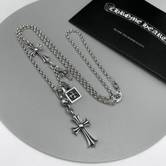 CHH Chrome heart Cross Necklace Men's and Women's Cross Double Pendant Vintage Necklace