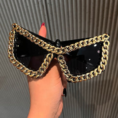 Trendy punk glasses chain retro cat eye