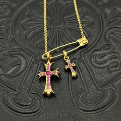 CHH Chrome heart Cross Necklace Gold Pin Double Cross Men's and Women's Necklaces