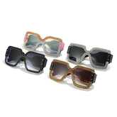 Trendy punk glasses double row rhinestones