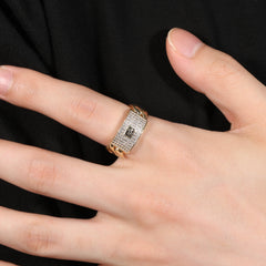 Rings Zircon Ring 14K Gold Full Diamond Cuban Chain Spectrum