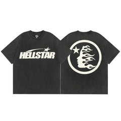 Hellstar T Shirt Simple Distressed Star Portrait Printing Casual Loose High-quality pure cotton high-street clothing