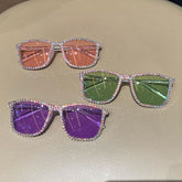 Trendy punk glasses square frame sparkling diamond