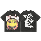 Hellstar T Shirt Smiley Face Earth Distressed High-quality pure cotton high-street clothing