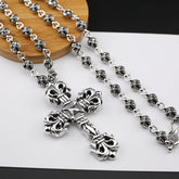 CHH Chrome heart Cross Necklace Classic Vintage Flame Cross Fish Hook Button Head Design Men and Women