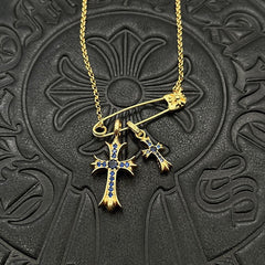 CHH Chrome heart Cross Necklace Gold Pin Double Cross Men's and Women's Necklaces