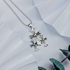 CHH Chrome heart Cross Necklace Cross Pendant Men's Vintage Thai Silver Letter Bead Necklace