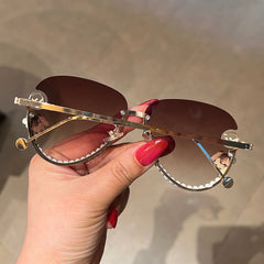 Trendy punk glasses uv protection rimless with rhinestones