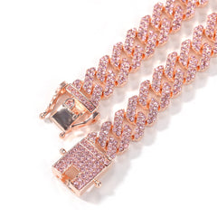 Bracelet Cuban Chain Necklace ins Wind Rose Gold Pink Diamond Alloy Hip Hop Spectrum St. Valentine's