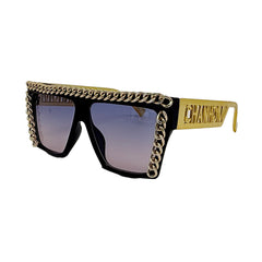 Trendy punk glasses square frame metal chain