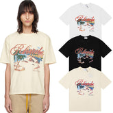 Rhude T Shirts Cannes Beach Coconut Printing Cotton Casual Short Sleeves Men and Women