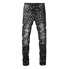 Mens trendy purple jeans 100% cotton High Street Distressed