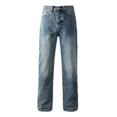 Mens trendy purple jeans 100% cotton Rhinestones #9126