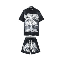 Hellstar T-Shirt And Shorts Two-Piece Set High-quality pure cotton high-street clothing