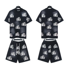 Hellstar T-Shirt And Shorts Two-Piece Set High-quality pure cotton high-street clothing