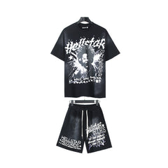 Hellstar T-Shirt And Shorts Two-Piece Set High-quality pure cotton high-street clothing