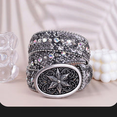 Hip-hop punk rhinestone belt snakeskin pattern plate buckle punk style