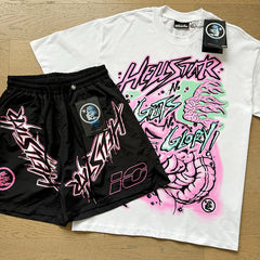 Hellstar T-Shirt And Shorts Two-Piece Set High-quality pure cotton high-street clothing