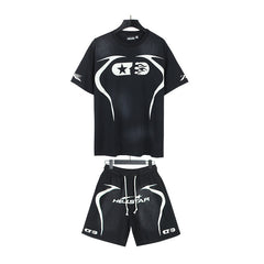 Hellstar T-Shirt And Shorts Two-Piece Set High-quality pure cotton high-street clothing