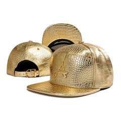 Trendy flat brimmed snapback hatsgold adjustable sun shade