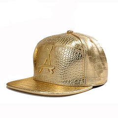 Trendy flat brimmed snapback hatsgold adjustable sun shade