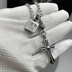 CHH Chrome heart Cross Necklace Men's and Women's Cross Double Pendant Vintage Necklace