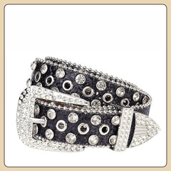 Hip-hop punk rhinestone belt with multiple air eyelet decoration