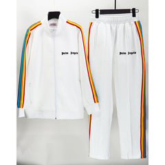 Palm Angels sweatshirt & sweatpants Two-piece set Rainbow stripes Striped zip-up cardigan