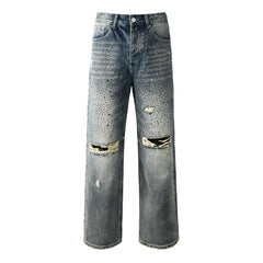 Mens trendy purple jeans 100% cotton Rhinestones #9131