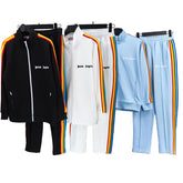 Palm Angels sweatshirt & sweatpants Two-piece set Rainbow stripes Striped zip-up cardigan