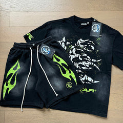 Hellstar T-Shirt And Shorts Two-Piece Set High-quality pure cotton high-street clothing
