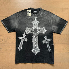 Valeforever Vale T Shirts Washed black with a distressed finish and hot-fix rhinestones.