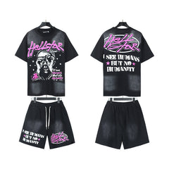 Hellstar T-Shirt And Shorts Two-Piece Set High-quality pure cotton high-street clothing