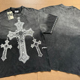 Valeforever Vale T Shirts Washed black with a distressed finish and hot-fix rhinestones.