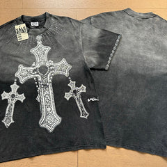 Valeforever Vale T Shirts Washed black with a distressed finish and hot-fix rhinestones.
