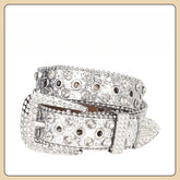 Hip-hop punk rhinestone belt with multiple air eyelet decoration