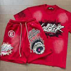Hellstar T-Shirt And Shorts Two-Piece Set High-quality pure cotton high-street clothing